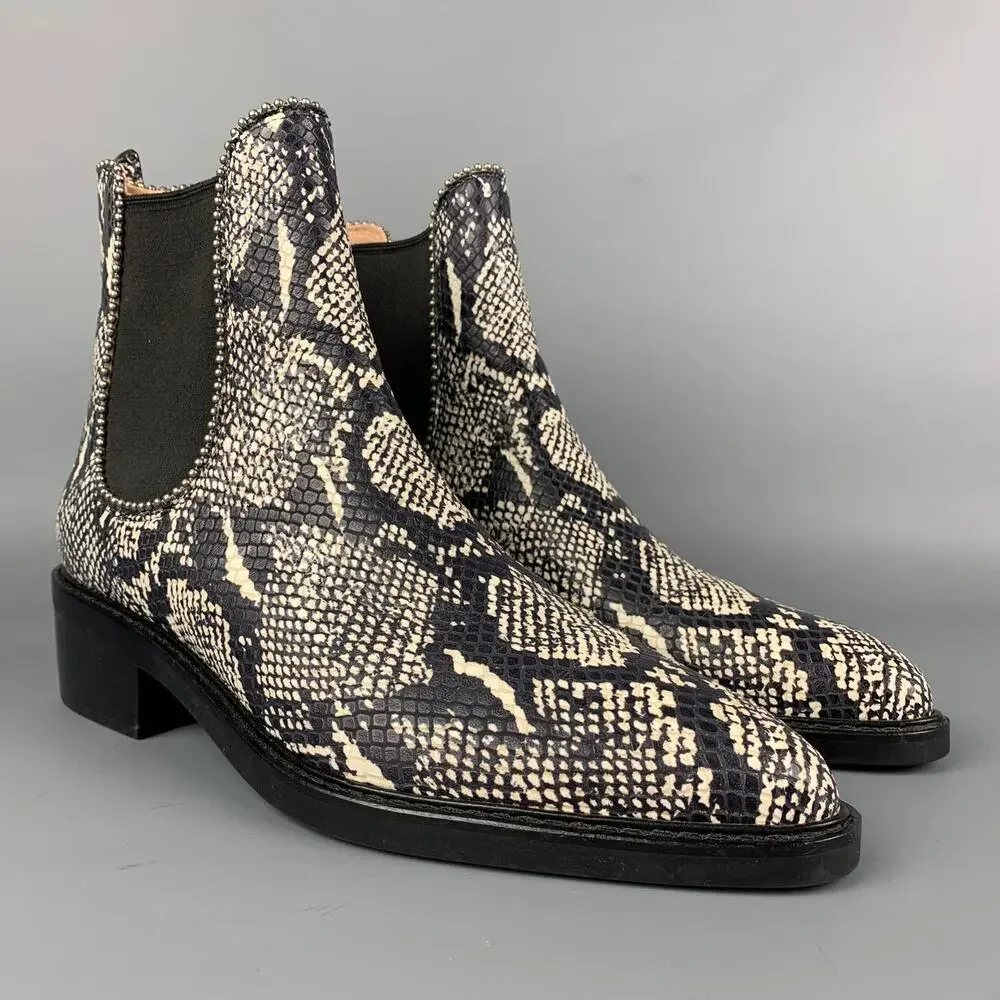 COACH Size 11 Black & White Embossed Faux Snake Leather Boots